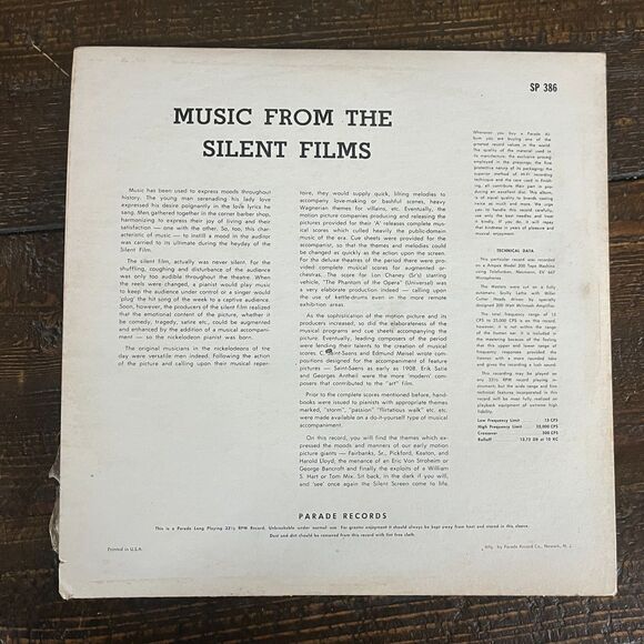 Music From the Silent Films Vintage Vinyl LP Record Parade Records SP 386 - Picture 8 of 8